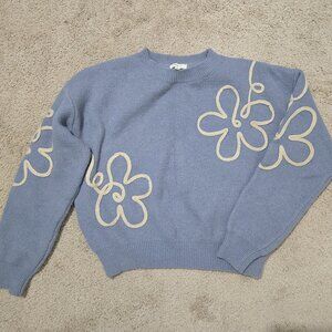 Baby blue flower embroidered knit top